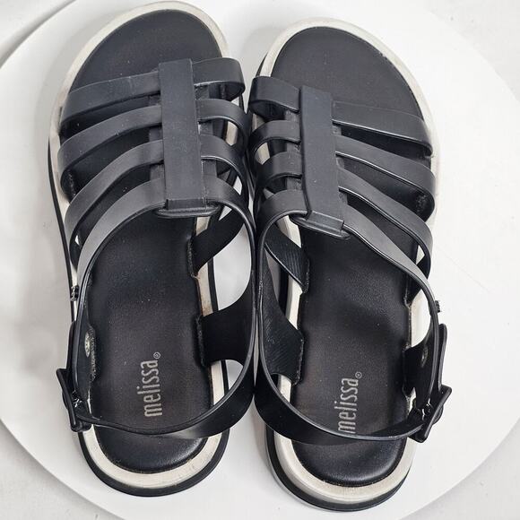 Melissa Flox III Women's Shoes Size 7 Jelly Flat Black/White Platform Sandals - Picture 6 of 8